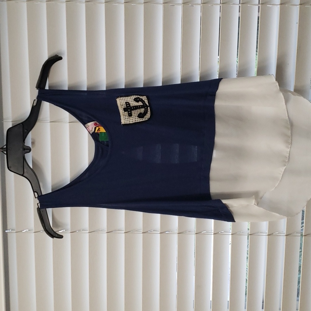 Anchor Tank Top S Blue/White w/ Back Cut-Out